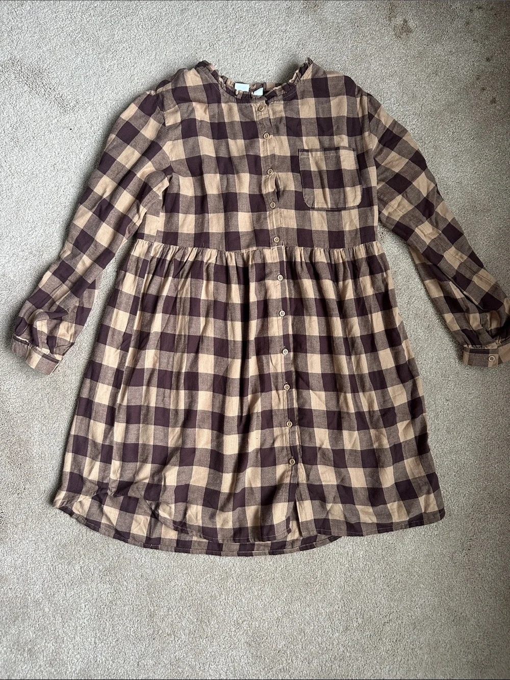 GAP Brown and Cream Buffalo Plaid Button-Front Kids Dress